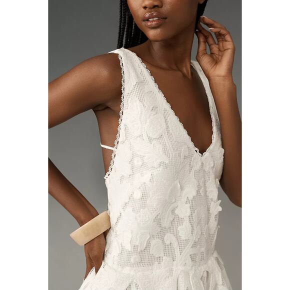 NWT By Anthropologie Sleeveless V-Neck Lace Swing Mini Dress $288 MEDIUM White - Picture 2 of 6